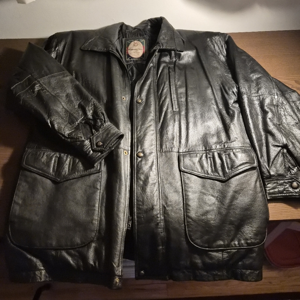 100% Genuine Leather Vintage Members Only Long Coat Quilted Liner w/Waist Adjust